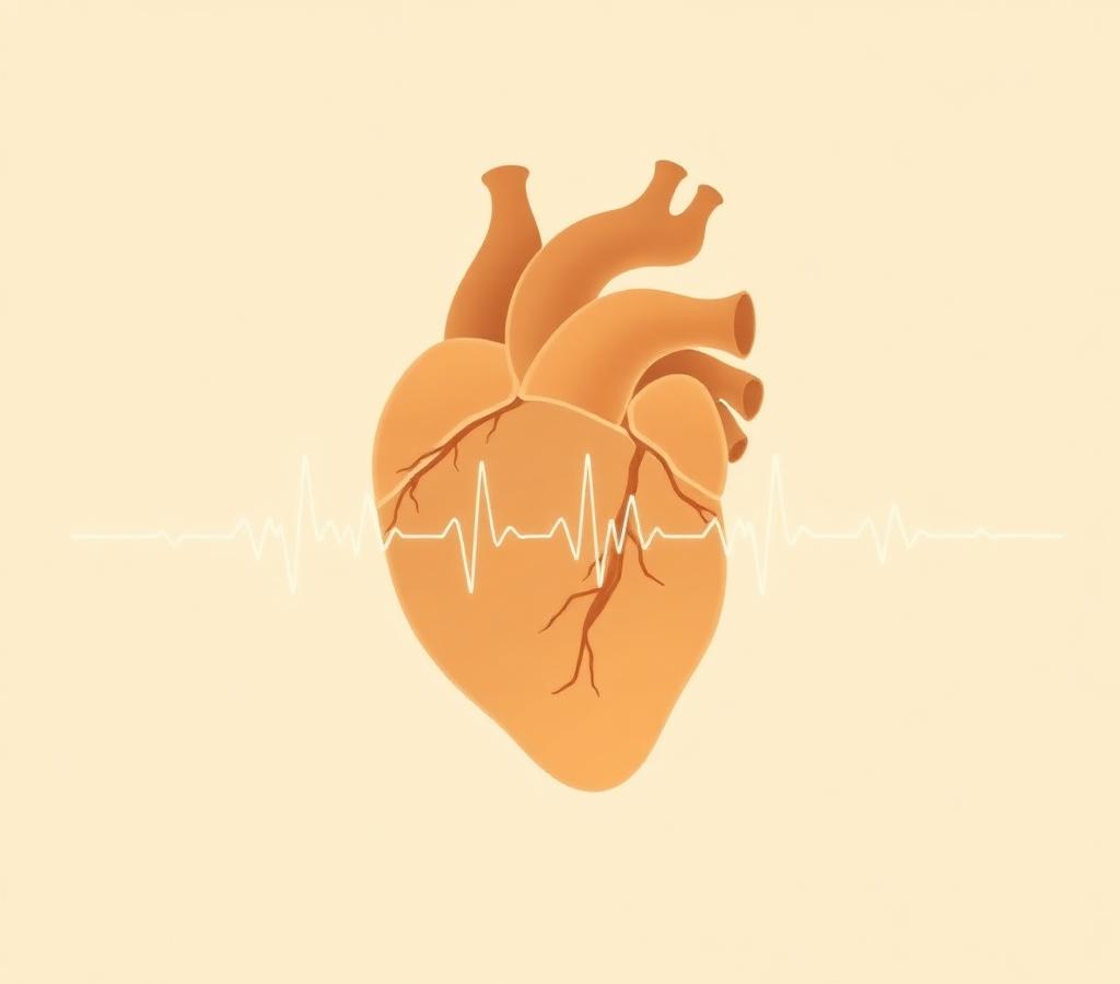 Illustration of a human heart with an ECG waveform overlay